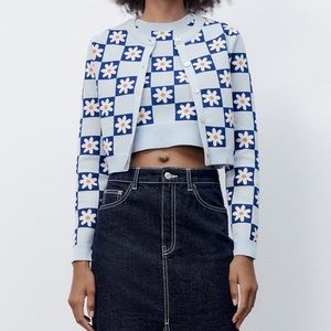 Zara floral jacquard knit cardigan and top